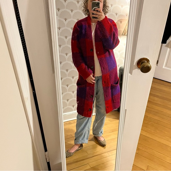 Blank NYC Red & Blue Checkered Cardigan Size Small - Picture 2 of 6